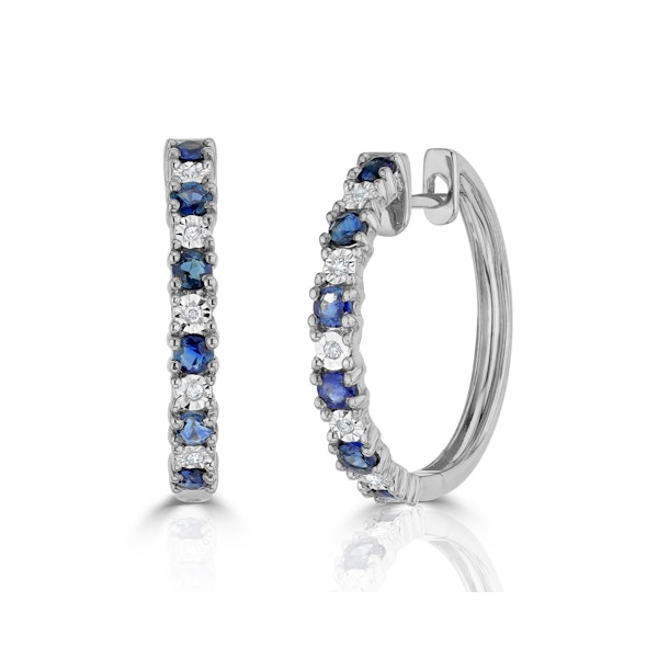 Sapphire and Lab Diamond Hoop Earrings Stellato Collection 925 Silver - Image 1