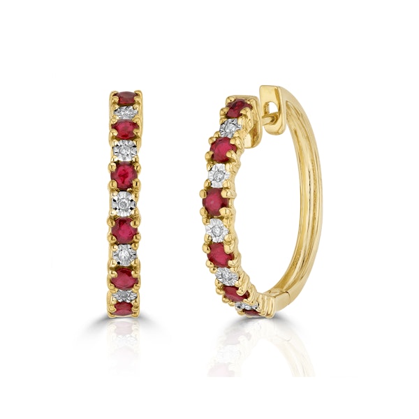 Stellato Ruby 0.86ct And Diamond 9K Gold Earrings - Image 1