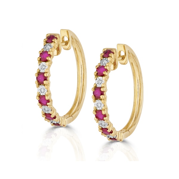 Stellato Ruby 0.86ct And Diamond 9K Gold Earrings - Image 2