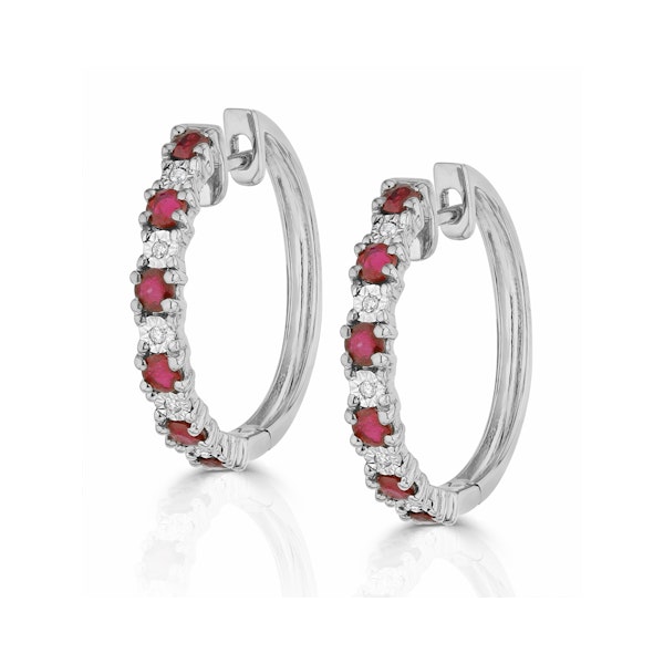 Ruby and Lab Diamond Hoop Earrings Stellato Collection in 925 Silver - Image 3