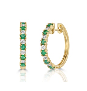Stellato Emerald 0.63ct And Diamond 9K Gold Earrings