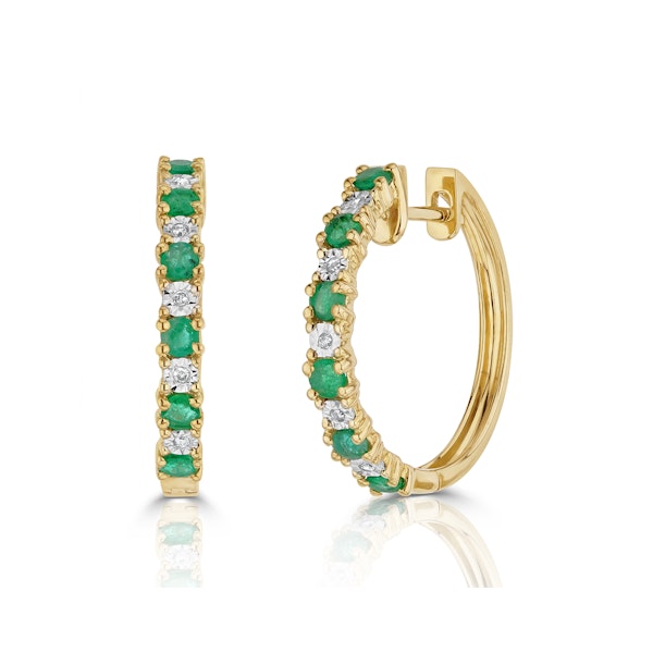 Stellato Emerald 0.63ct And Diamond 9K Gold Earrings - Image 1