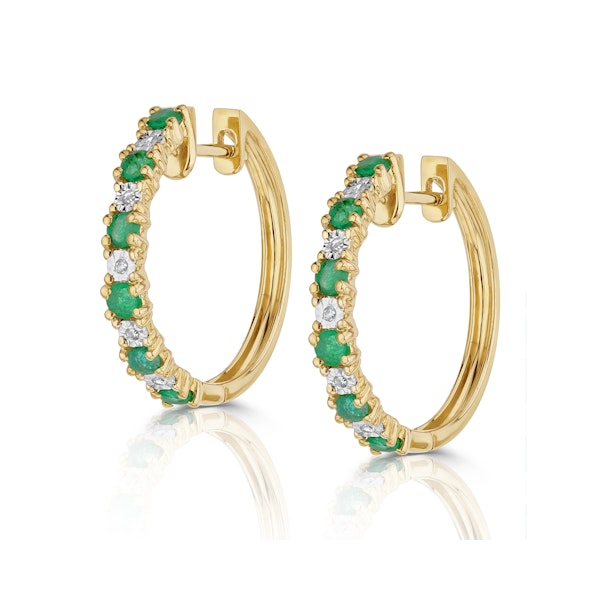 Stellato Emerald 0.63ct And Diamond 9K Gold Earrings - Image 2