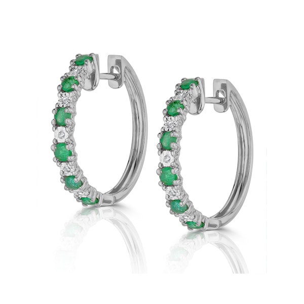 Stellato Emerald 0.63ct And Diamond 9K White Gold Earrings - Image 2