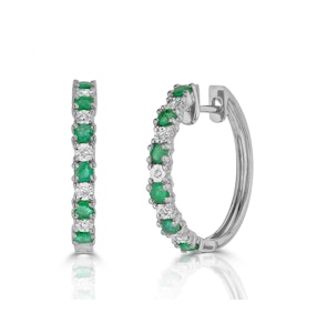 Emerald and Lab Diamond Hoop Earrings Stellato Collection 925 Silver