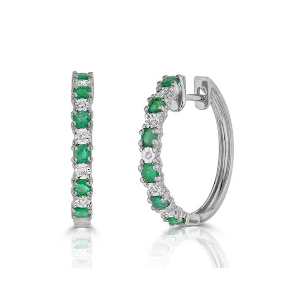 Emerald and Lab Diamond Hoop Earrings Stellato Collection 925 Silver - Image 1
