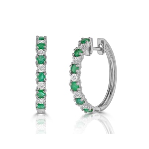 Emerald and Lab Diamond Hoop Earrings Stellato Collection 925 Silver