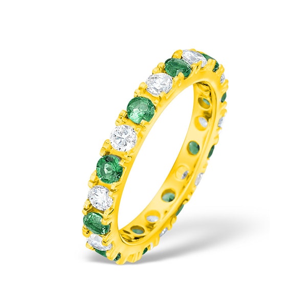 Poppy 18K Gold Emerald 0.70ct and H/SI 1CT Diamond Eternity Ring - Image 1