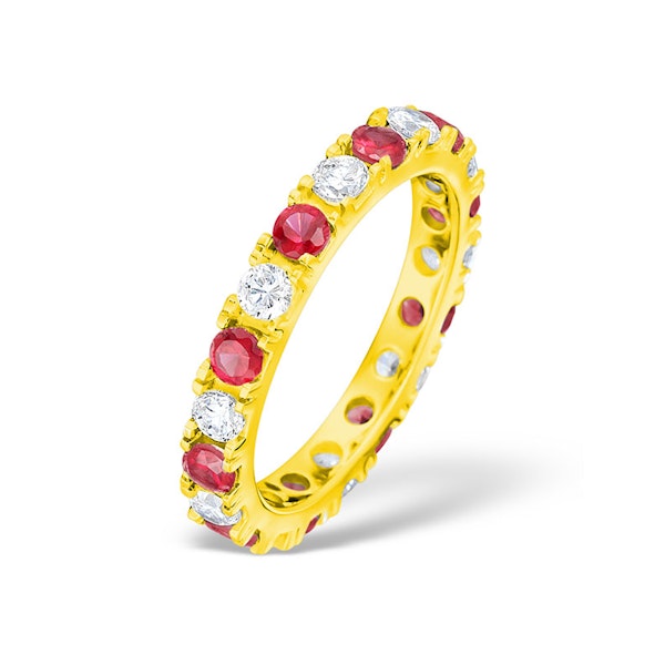 Poppy 18K Gold Ruby 0.70ct and H/SI 1CT Diamond Eternity Ring - Image 1
