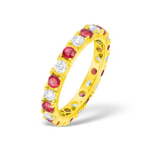 Poppy 18K Gold Ruby 0.70ct and H/SI 1CT Diamond Eternity Ring
