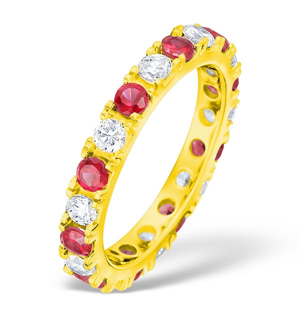 Poppy 18K Gold Ruby 0.70ct and H/SI 1CT Diamond Eternity Ring - image 1