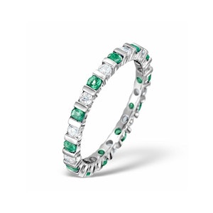Emerald 0.70ct And H/SI Diamond Platinum Eternity Ring