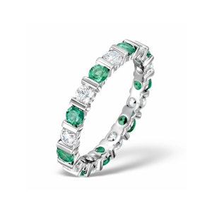 Emerald 1.10ct And H/SI Diamond Platinum Eternity Ring