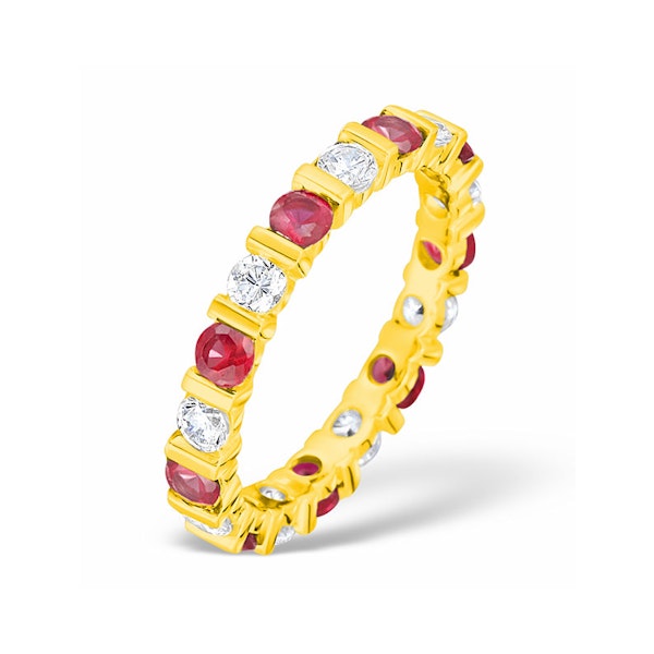 Hannah 18K Gold Ruby 0.70ct and H/SI 1CT Diamond Eternity Ring - Image 1