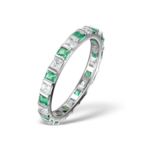 Emerald 0.60ct And G/VS Diamond 18KW Gold Eternity Ring