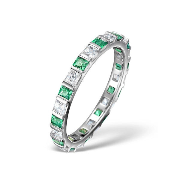 Emerald 0.60ct And H/SI Diamond Platinum Eternity Ring - Image 1