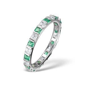 Emerald 0.60ct And H/SI Diamond Platinum Eternity Ring