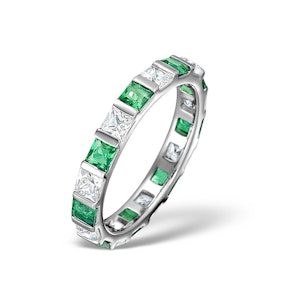 Emerald 1.20ct And H/SI Diamond 18KW Gold Eternity Ring
