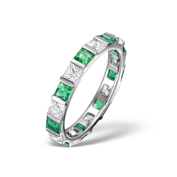 Emerald 1.20ct And H/SI Diamond 18KW Gold Eternity Ring - Image 1