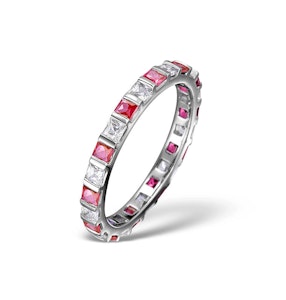 Ruby 0.65ct And H/SI Diamond Platinum Eternity Ring