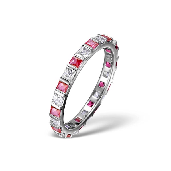 Ruby 0.65ct And H/SI Diamond 18KW Gold Eternity Ring - Image 1