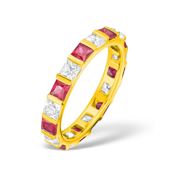 Olivia 18K Gold Ruby 1.25ct and H/SI 1CT Diamond Eternity Ring - Image 1