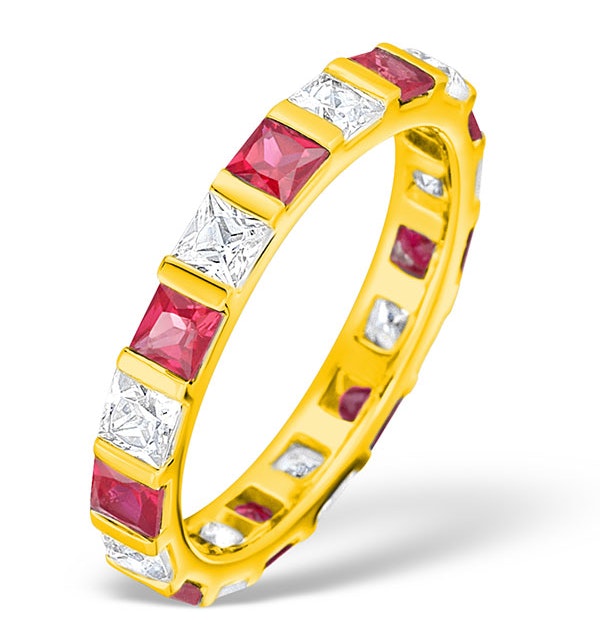 Olivia 18K Gold Ruby 1.25ct and H/SI 1CT Diamond Eternity Ring - image 1