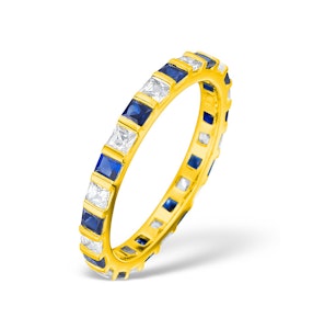 Olivia 18K Gold Sapphire 0.70ct and G/VS 0.5CT Diamond Eternity Ring