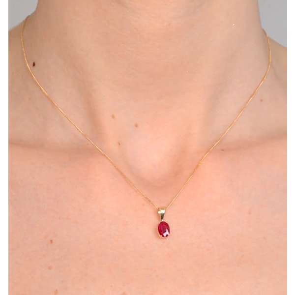 Ruby 7 x 5mm 18K Yellow Gold Pendant Necklace - Image 3
