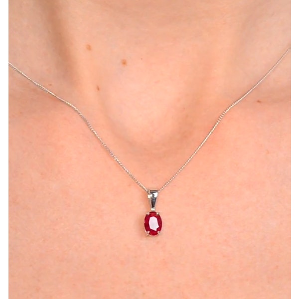 Ruby 7 x 5mm 18K White Gold Pendant Necklace - Image 4