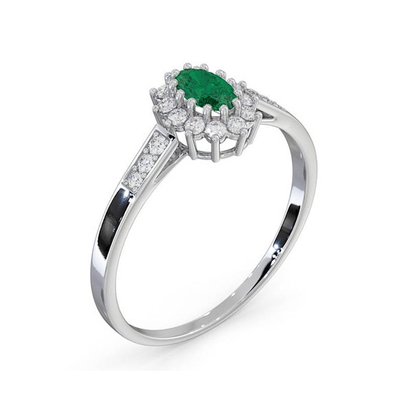 Emerald 5 x 3mm And Diamond 18K White Gold Ring - Image 4