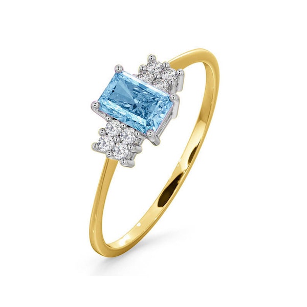 Blue Topaz 6 x 4mm And Diamond Ring 9K Yellow Gold - Image 1