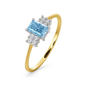 Blue Topaz 6 x 4mm And Diamond Ring 9K Yellow Gold