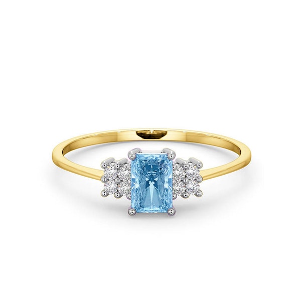 Blue Topaz 6 x 4mm And Diamond Ring 9K Yellow Gold - Image 2