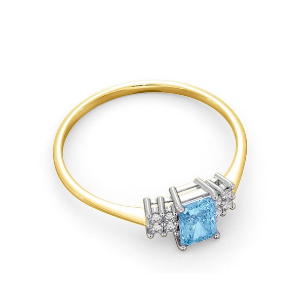 Blue Topaz 6 x 4mm And Diamond Ring 9K Yellow Gold - Image 4
