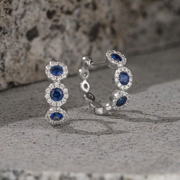 Sapphire and Diamond Earrings 18K White Gold - Asteria Collection - Image 4