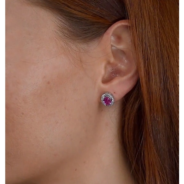 Pink Sapphire 7 X 5mm and Diamond 18K White Gold Earrings - Image 3