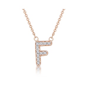 Initial 'F' Necklace Diamond Encrusted Pave Set in 9K Rose Gold