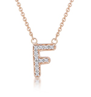 Initial 'F' Necklace Diamond Encrusted Pave Set in 9K Rose Gold