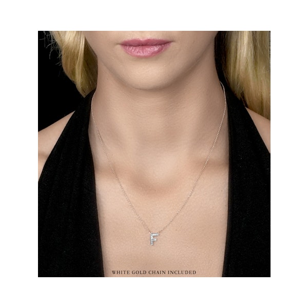 Initial 'F' Necklace Lab Diamond Encrusted Pave Set in 925 Sterling Silver - Image 2