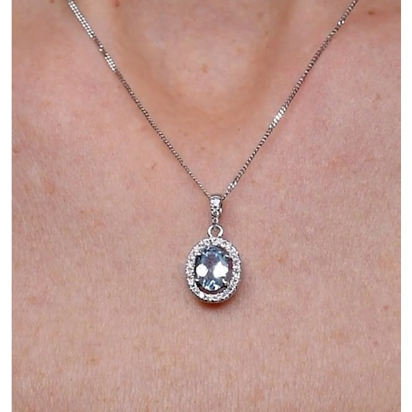 Aquamarine 7 x 5mm And Diamond 18K White Gold Pendant Necklace - Image 4