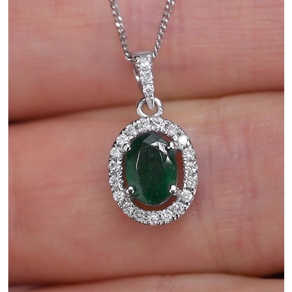Emerald 0.70CT And Diamond 18K White Gold Pendant Necklace - Image 3