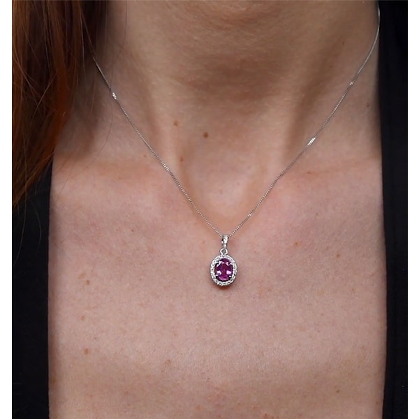 Pink Sapphire 7 X 5mm and Diamond 18K White Gold Pendant Necklace - Image 3