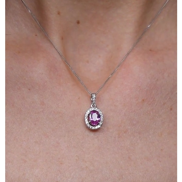 Pink Sapphire 7 X 5mm and Diamond 18K White Gold Pendant Necklace - Image 4
