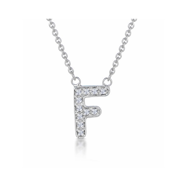 Initial 'F' Necklace Lab Diamond Encrusted Pave Set in 925 Sterling Silver - Image 1