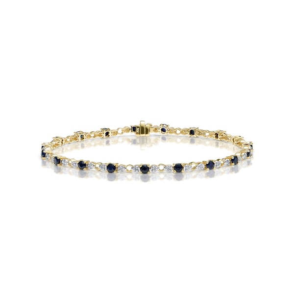9K Gold Diamond and Sapphire Claw Set Link Bracelet - Image 1