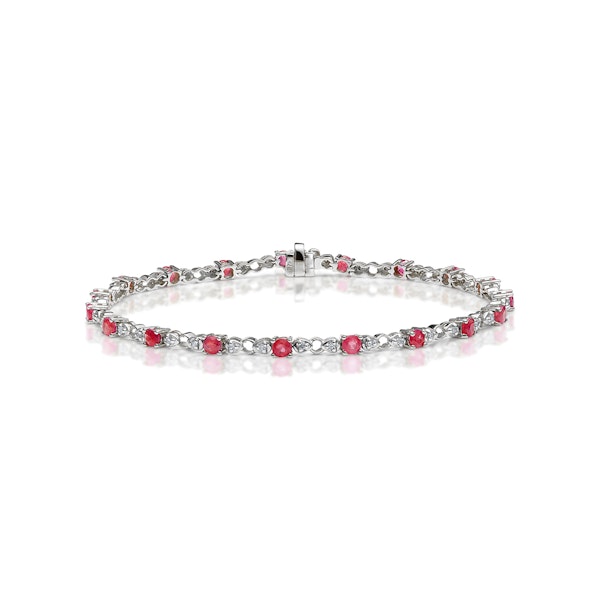 Ruby and Lab Diamond Tennis Bracelet Claw Set in 925 Silver - Image 1