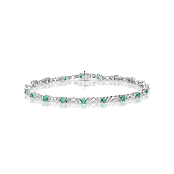 Emerald and Lab Diamond Tennis Bracelet Claw Set in 925 Silver - Image 1