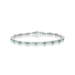 9K White Gold Diamond and Emerald Claw Set Link Bracelet