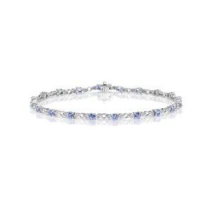 925 Sterling Silver Lab Diamond and Tanzanite Claw Set Link Bracelet